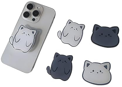 LEBKFT 4 Pack Cat Design Phone Grip, Holder with 360° Rotation & Collapsible Stand for Smartphones and Tablets