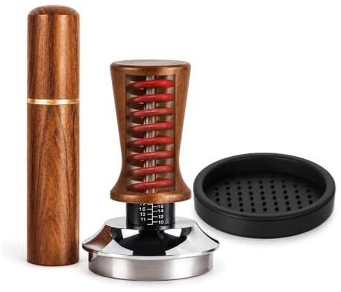 Zenzemwa 58mm Kaffee Tamper mit Feder & Gewinde-Flachboden, WDT Tool & Tampermatte Set, Manueller Federstampfer 30lb für 58mm Siebträger, Barista Zubehör