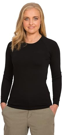 Brass Monkeys - 100% Pure Merino Wool - Long Sleeve Base Layer - New Zealand Made - Warm Women's Thermal - Perfect for Sports - Black, XL