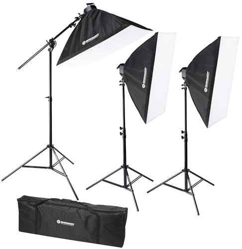 Bresser Fotostudio BR-2246 Tageslicht-Set 3375W mit Lampenhalter, Softboxen und Lampenstativen