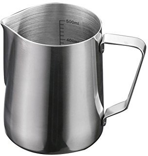 Milch Aufschäumen Krug Milchschaumkännchen Edelstahl Milk Frothing Jug mit Skalierung für Espressomaschine Kaffee Milchschäumer und Latte (600ml)