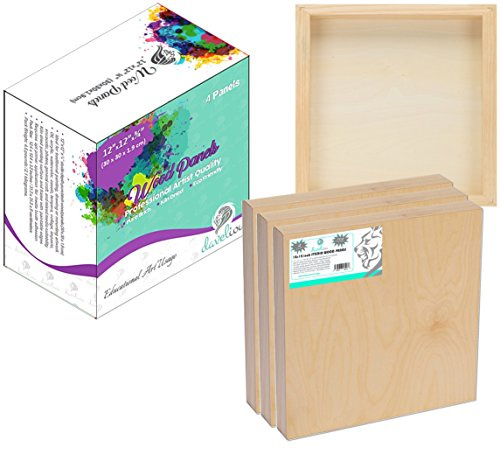 Daveliou 30 x 30 cm Wood Canvas Boards for Painting, Arts, Crafts, Wood Burning, Shadowbox, Oils, Acrylics, and More (4 Pack)