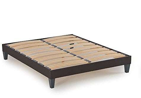 Sommier en Kit Tissu Gris - 140 x 200 cm à Latte 2 Places en Bois Massif, Technologie Tri-Lattes, Structure Robuste avec Pieds Inclus, Aération Optimale, Montage Facile, Lit Ergonomique
