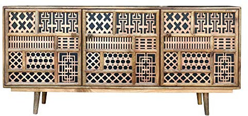 invicta INTERIOR Massives Sideboard MARRAKESCH 160cm Mangoholz mit Verzierung Boho Stil Kommode Holzkommode Anrichte