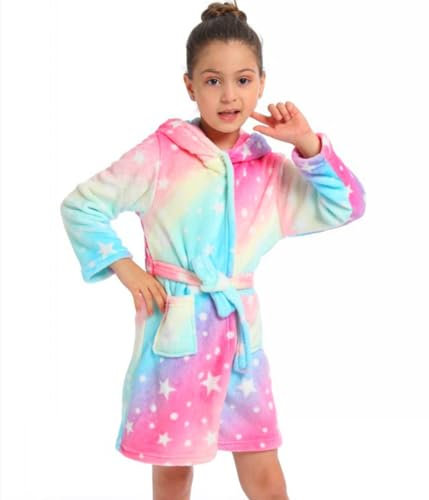 Capretto Ragazze Unicorno Accappatoio Vestaglia Novità Con Cappuccio Camicia Da Notte In Pile Comodo Flanella Morbido