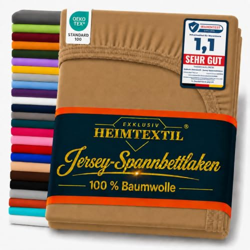 EXKLUSIV HEIMTEXTIL Jersey Spannbettlaken 60 x 120-70 x 140 cm Nougat | BASIC Spannbetttuch-100% Baumwolle - 140 gsm - Oeko-Tex Zertifiziert - Steghöhe 18 cm - geeignet für Matratzenhöhe 15-18 cm