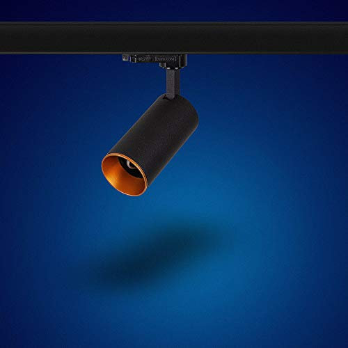 Mextronic GU10-3-PHASEN-STRAHLER: Dreh- und schwenkbarer Strahler für Schienensystem - 3-Phasen-Leuchte in schwarz gold (Genius L502)