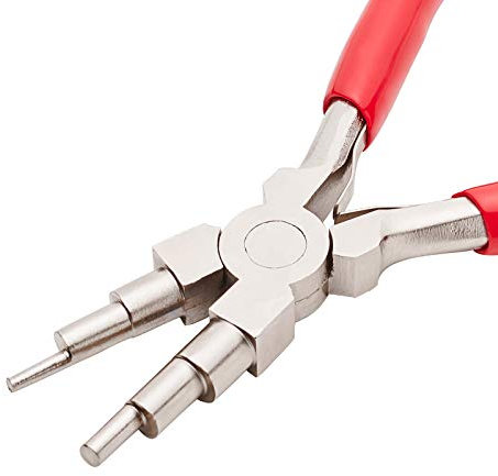 BENECREAT 6 in 1 Bail Making-Zange Drahtschleifen-Formzange mit rutschfestem Komfortgriff für 3mm bis 9.5mm Schlaufen und Biegeringe, rot