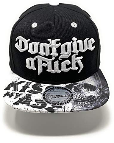 Outfitfabrik Snapback Cap Don´t give a Fuck in schwarz, Schirm mit Kiss My Ass-Motiv, weißer 3D-Stick (Lifestyle, Provokation, Statement)