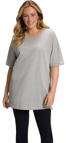 Ulla Popken, Damen, große Größen, Basic-Shirt, Rundhals Hellgrau Mélange 42-44