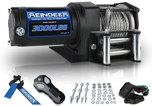 REINDEER Neue 12V Seilwinde 3000lbs Tragfähigkeit Elektrische Winde Kit für ATV UTV Stahlseil Drahtseil mit Hawse Fairlead Wasserdicht IP67 mit drahtlosen Fernbedienungen