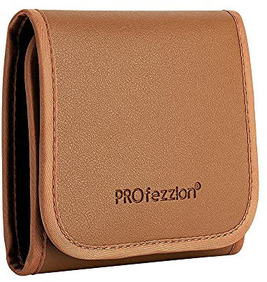 PROfezzion Pochette pour Filtre d'Objectif, Étui Protecteur pour Filtre à 3 Poches avec Chiffon de Nettoyage en Microfibre pour Canon Sony Nikon, Portefeuille pour Filtre d'Appareil Photo, Marron