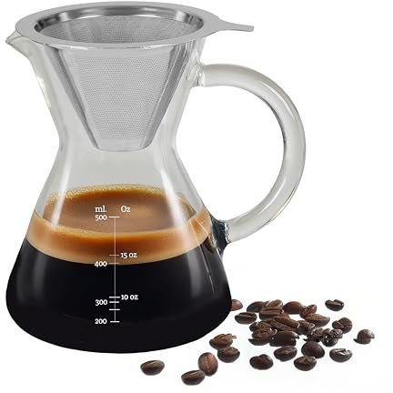 Premier Housewares Contemporary Coffee Pot 400ml | Borosilicate Glass Coffee Pot | Coffee And Tea Pot | Versatile Coffee Pot With Advanced Filtration, 11 x 14 x 14