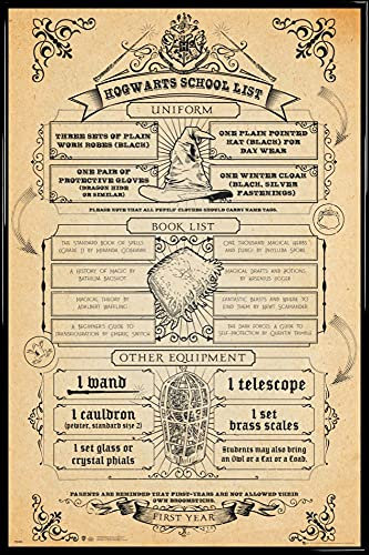 Harry Potter Poster Plakat | Bild und Kunststoff-Rahmen - Hogwarts School List (91 x 61cm)