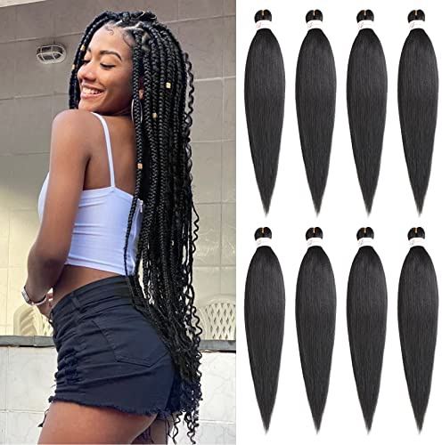 Xtrend 8 Packs 30 Zoll langes vorgedehntes Flechthaar EZ Braiding Hair Extensions für Box Braids Heißwassereinstellung Weiche Yaki Textur Kanekalon Crochet Hair Extensions zum Flechten