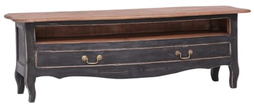 Owoxanthellate TV-Schrank 120x30x40 cm Schwarz Altholz Massiv, geräumiges Lowboard aus recyceltem Holz mit Schublade & offenem Fach, rustikaler Charme für Wohnzimmer & Flur