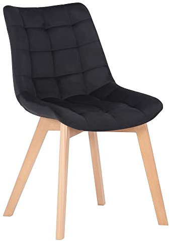 CLP Chaise de Salle à Manger Passaic en Velours, Chaise Capitonnée Matelassée avec Patins de Sol, Capacité de Charge 150 kg, Couleur:Noir