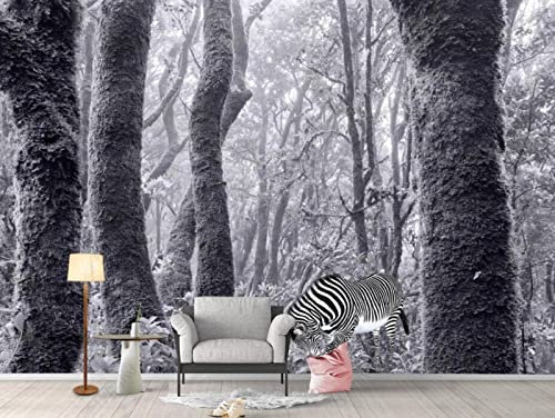 Papier Peint Panoramique Paysage De Forêt De Zèbres Noir Et Blanc Papier Peint Intissé 3D Murale Tableaux Muraux Tapisserie Salon Chambre