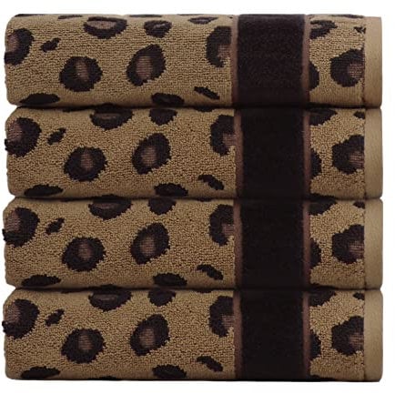 COTTON CRAFT Handtücher – Set mit 4 dekorativen Handtüchern mit Geparden-Leopardenmuster, Afrika, Safari, 100% Baumwolle, Jacquard, Luxus-Gästetuch, weich, schnell trocknend, saugfähig,