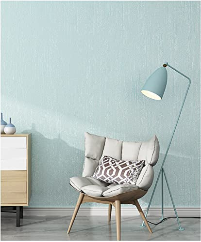 Light Blue Non-Woven Wallpaper Plain Wallpaper 3D Imitation Diatom Mud Wallpaper Roll for Decorative Bedroom Living Room TV Background, 0.53 × 9.5 m