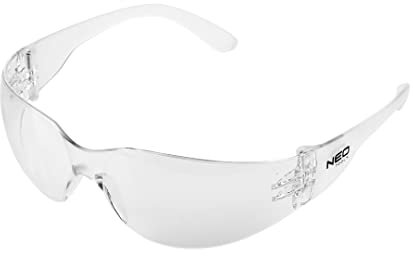 NEO TOOLS Schutzbrille Arbeitsschutzbrille mit Schaumstoffeinlage Schlagfest UV - und Seitenschutz - in verschiedenen Ausführungen (WEISSE GLÄSER, WIDERSTANDSKLASSE F)