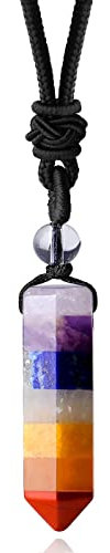 XIANNVXI 7 Chakra Healing Crystals Necklace Natural Crystal Stone Point Hexagonal Pendant Necklaces Gemstones Adjustable Rope Reiki Balancing Jewelry