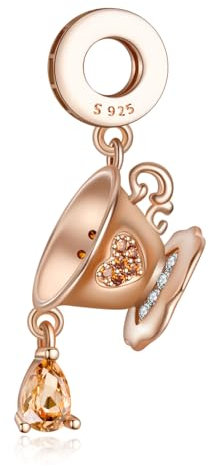 Annmors Charm 925 Sterling Silber Bead Charms Rose Cup with Cubic Zirconia für Europäische Armbänder und Halskette,Schmuck Geschenk für Damen Herren