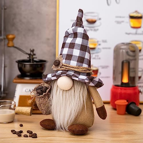 ACAREY Kaffee Wichtel Herbstdeko Wichtel, Sommer Wichtel Figuren Erntedankfest Plüsch Ornament Schwedischer Tomte Wichtel für Kaffeestation, Rudolph Puppe Figure Deko für Küche Bauernhaus (A)