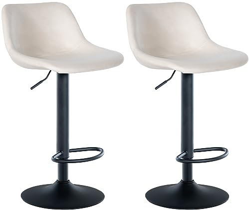 CLP 2er Set Barhocker Loft I Mit 2 Tresenhockern I Stühle Mit Rückenlehne, 360° Grad Drehbar Und Höhenverstellbar I Für Küche Und Theke, Farbe:Creme, Material:Samt