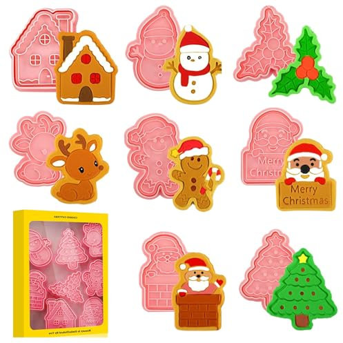 Atuoxing Lot de 8 Emporte Piece Noel, 3D Emporte-Pièces de Noël, Moule à Biscuits pour Noel, Ensemble de Emporte Pièces Noël (C)
