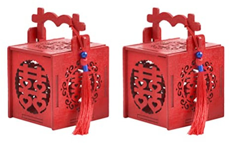 PRETYZOOM Scatola Per Snack Cinese Scatola Per Bomboniere Per Matrimoni Con Nappa Rossa Doppia Felicità Scatola Per Dolci In Legno Porta Bomboniere Cinesi Scava Fuori Taglia S