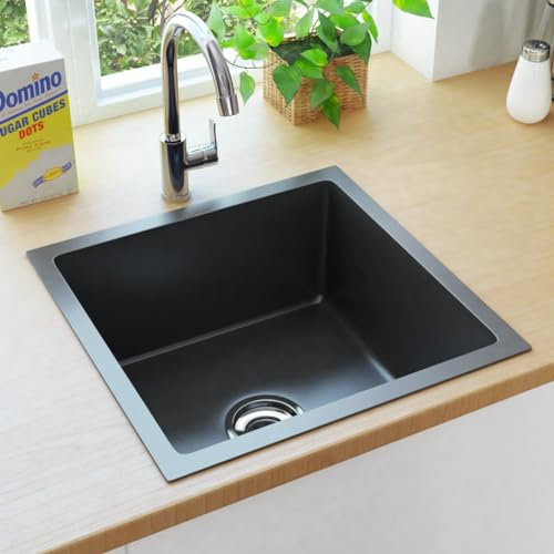 AUVYI Fregadero de cocina hecho a mano en negro de acero inoxidable 44x44x20cm Lavabo Fregadero de cocina Sin gabinete de cocina Encimera de cocina Grifo Fregadero Fregadero para encimera de cocina