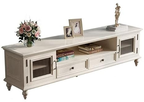 Meuble TV Meuble TV en frêne avec tiroir, étagères ouvertes et 2 casiers, centre de divertissement durable, meuble console TV de style américain for salon, chambre à coucher, blanc Banc TV ( Size : 16