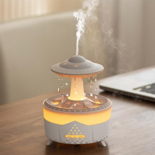 RANRAO Luftbefeuchter für ätherische Öle, Aroma-Diffusor, Luftbefeuchter, Pilz-Regenlampe, 7 Farben, LED-Licht (weiß)