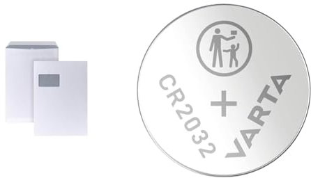 POSTHORN Versandtasche C4 (250 Stück) & VARTA Batterien Knopfzellen CR2032, 10 Stück, Lithium Coin, 3V, kindersichere Verpackung, für elektronische Kleingeräte - Autoschlüssel, Fernbedienungen, Waagen