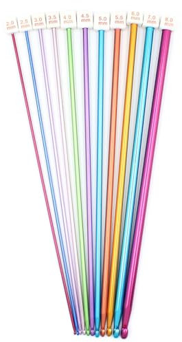 JIADEXIN Crochet Hook Set 11 Piece with Ergonomic Handle Knitting Needle Set for Beginners and Professionals Aluminium Crochet Hooks Multi-Coloured 11 Sizes (2mm-8mm) Crochet Hooks