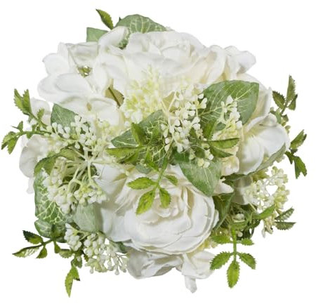 CREATIV green künstliche Rosenkugel in weiß 15cm I dekoraktiver Kleiner Rosenstrauß I künstliche Blumen Tischdeko I Deko Hochzeit I hochwertige & dekoratives Blumenbouquet I Blumenstrauß künstlich