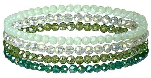 Uwiyo Bracelet de Bohème en Perles de Cristal 4 Pièces Bracelet Pierre Naturelle Femme Réglable Bracelets de Perle Cristaux Multicouches (Vert#1)
