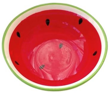 Dessert Bowl and Spoon, Strawberry Shaped Serving Bowls, Ceramic Salad Bowls, Fruit Pattern Serving Spoon Ladles(watermelon bowl)