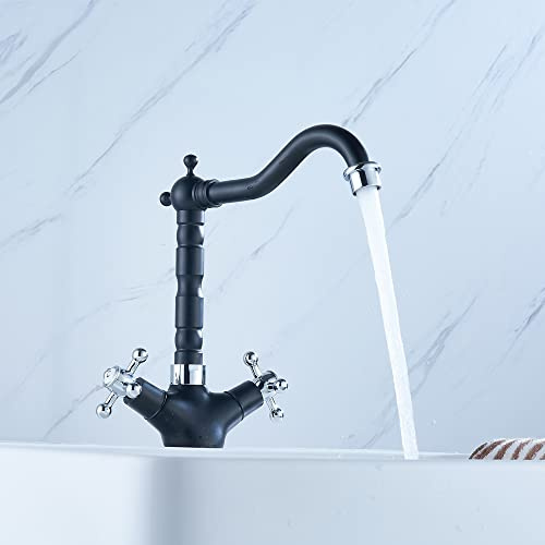Retro Wasserhahn, Waschtischarmatur, Küche Spültisch Armatur, Wasserhähne Bad, Küchenarmatur, Spüle Zweigriff Mischer, Zwei Griffe, Schwarz