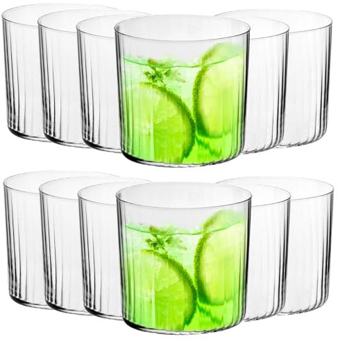 KIAPPO Strukturierte Gläser 410 ML 12 Stk - Cidergläser, Ideal für Getränke, Whiskey, Cocktails - Spülmaschinengeeignet und Hochwertige Trinkgläser