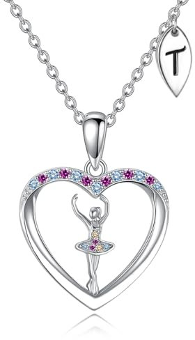 YAFEINI Balletttänzerin Halskette Sterling Silber Ballett Tänzerin Anhänger Herz Halskette Ballett Liebhaber Schmuck Geschenk Damen