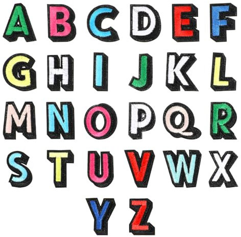 26 Stück Aufbügelbare Aufnäher, Bügel Buchstaben Patches Bunte Buchstaben Aufnäher Gestickte Bügelbuchstaben für Textilien DIY-Kunst Rucksäcke Hüte Kleidung Jeans Dekorative Accessoires