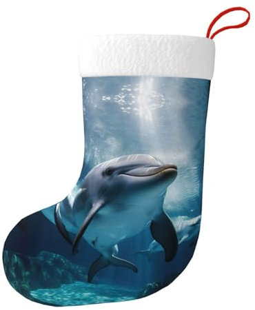 Geryaer Weihnachtsstrümpfe mit Delfin-Druck, Weihnachtsstrümpfe, Kamin, hängende Dekoration für Urlaub, Party, Familie