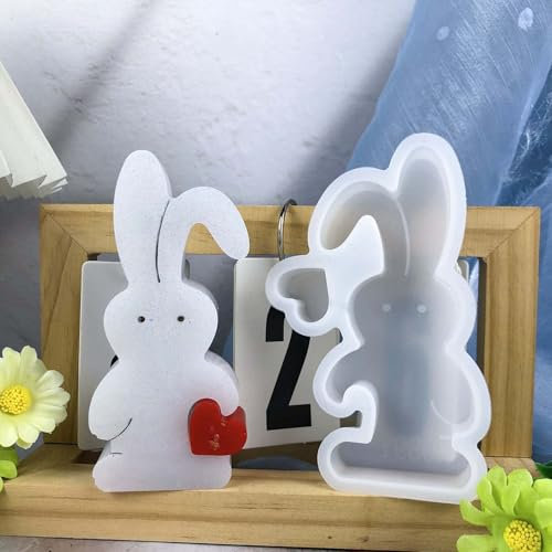 SVOCK Silikonform Gießform Ostern, Silikonform Osterhase, Herz Silikonformen Gießformen Ostern Frühling, Bastelbeton zum Gießen für Ostern
