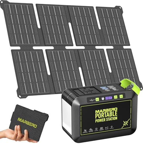 MARBERO Central de energía portátil de 88,8 Wh con paneles de 25 W incluidos, 24,000 mAh AC salida 120 W pico generador de energía solar, banco de energía 110 V para acampar al aire última