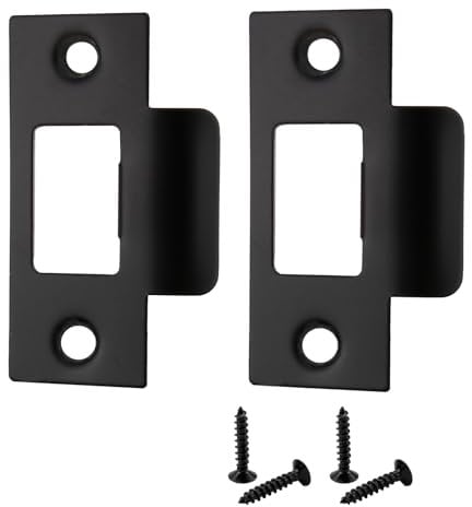 2Pcs Door Strike Plate for Internal Doors Black Door Latch Plate with 4Pcs Matching Screws Stainless Steel 70*40.3mm Replacement Lock Strike Plate for Tubular Latch Mortice Lock Door Jamb Reinforcemen