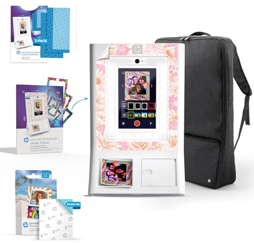 HP Sprocket Fotobox-Maschine Sofort-Farb-Fotodrucker (Weiß) Geschenk-Paket + Zink-Papier (100 Blätter) + Gepolsterte Tragetasche + Premium-Bildschirmschutzfolie (x2) + Dekorative Stickerrahmen (x15)