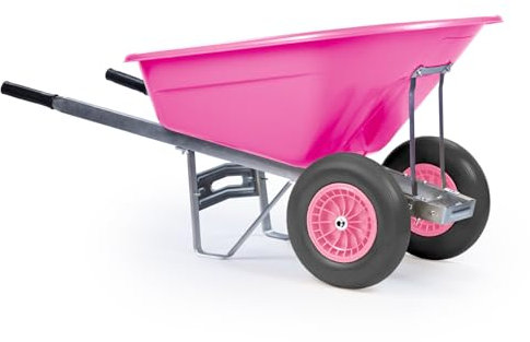 KCT 160L XL Twin Wheel Wheelbarrow PInk - Heavy Duty Garden/Stable Yard/Builders Barrow with Puncture Proof Tyres