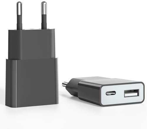 Caricabatterie USB 5 W Slim spina di ricarica alimentatore di rete 5V 1A 2 porte USB C+A,adattatore di alimentazione per iPhone, lettore eBook, Xperia, MP3 ((Thickness 1.45cm/2packs))
